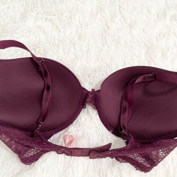 Women Victoria's Secret Underwired Lace Push Up Bra in Dark Magenta Size 32DD - Picture 10 of 12